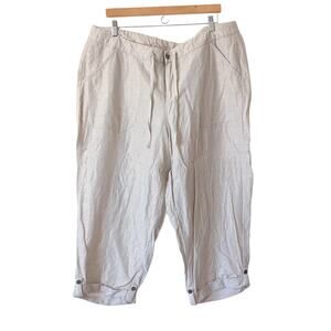 Lane Bryant Womens Linen Cropped Culotte Pants Gold Cream Beachy Casual 18 20